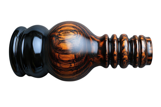 Elegant wooden handle with a glossy finish showcases intricate wood grain patterns on transparent background