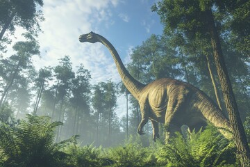 towering brachiosaurus grazing high treetops