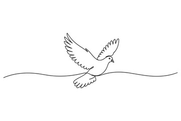 Vector art of minimalist line art of a dove flying, symbolizing peace, freedom, and spirituality