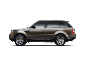 Full left side view of a brown SUV photographed against a transparent background