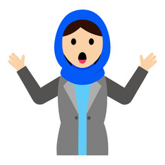 Surprised businesswoman wearing hijab with shocked facial expression gesturing with hands in a positive manner