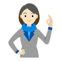 Confident business woman gesturing okay sign expressing agreement and positive affirmation in a corporate environment illustration