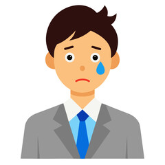 Sad businessman with tears in eyes showing negative emotion and feelings of depression and anxiety