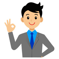 Cartoon Businessman Giving Okay Sign Professional Male with Positive Expression and Clean Design