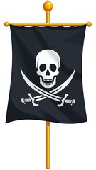 Jolly Roger flag on a golden pole, classic pirate symbol