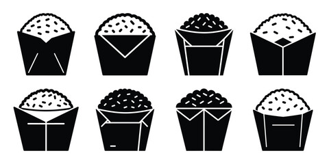 fried rice box simple silhouette vector illustration icon set