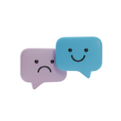 Two speech bubbles with contrasting emotions one sad one happy