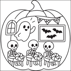 Halloween little spooky black and white coloring pages
for adults. 