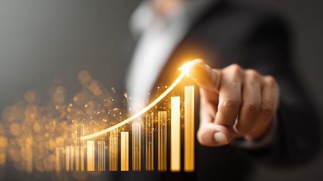 Hand pointing to growing graph
