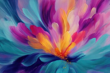 Vibrant Bloom of Colors: An abstract painting of a flower, showcasing an explosion of vivid hues and intricate petal details. a testament to artistic expression and beauty. 