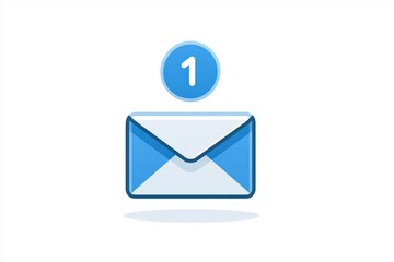 Inbox Alert: Simple and Clean: A close-up shot shows an icon of an email envelope, topped with a blue notification bubble featuring the number 1, representing a single unread message.