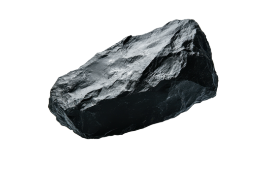 dark rock specimen showcases rough texture against a for geological studies on transparent background