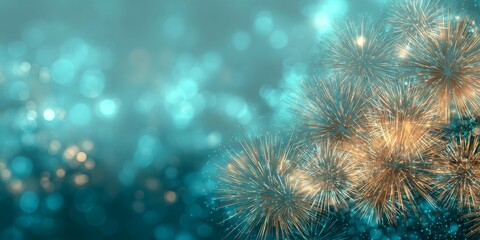Bright and colorful abstract fireworks over a soft glowing background during nighttime celebration