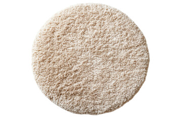 Round fluffy rug in a neutral beige tone adds warmth and texture to any interior design style on transparent background