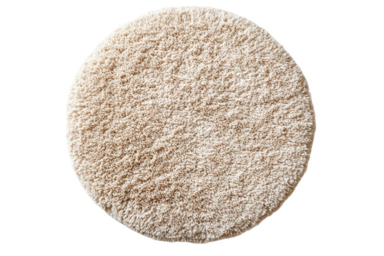 Round fluffy rug in a neutral beige tone adds warmth and texture to any interior design style on transparent background