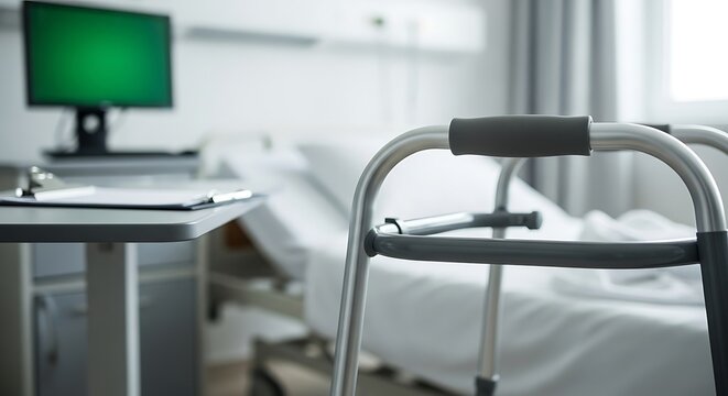 Walker for patient mobility in a modern hospital room. - Powered by Adobe