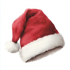 Santa's Festive Hat: A vibrant red Santa hat with a soft, fluffy white trim, perfectly capturing the spirit of Christmas and the joy of the holiday season.
