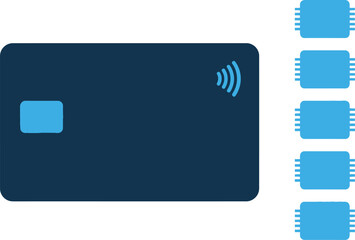Modern contactless payment card with chip and wireless symbol