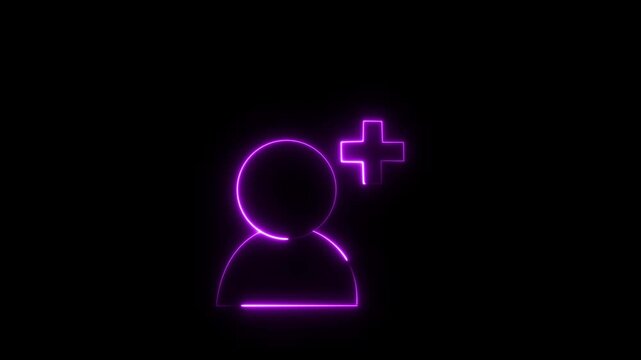 Purple Glowing Neon Man  User Icon Animation on Black Background &ndash; Crumbling Sand Particle Effect. 