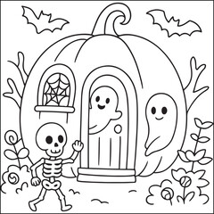 Halloween little spooky black and white coloring pages
for adults. 