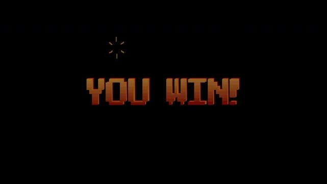 You win 8bit text animation on black background. Suitable for retro and arcade game. 4k video.
