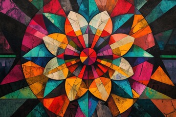 geometric design with radial symmetry and vibrant hues