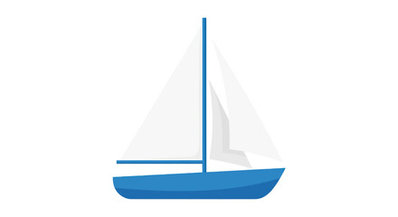A simple flat vector illustration of a blue sailboat with white sails and a tall mast.