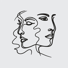 Elegant minimalist line art portraits of women and men — modern abstract face illustrations in black on white