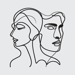 Elegant minimalist line art portraits of women and men — modern abstract face illustrations in black on white