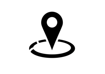 Black map pin icon with a circle around it, isolated on transparent background