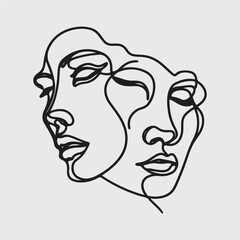 Elegant minimalist line art portraits of women and men — modern abstract face illustrations in black on white