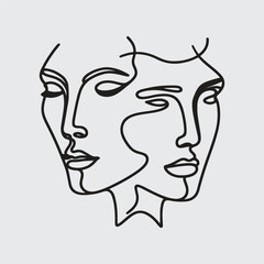 Elegant minimalist line art portraits of women and men — modern abstract face illustrations in black on white
