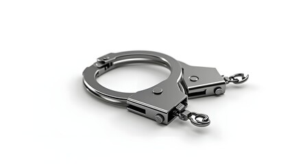Pair of Silver Handcuffs Closed Isolated on White Law Enforcement Equipment