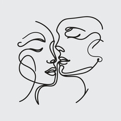 Elegant minimalist line art portraits of women and men — modern abstract face illustrations in black on white
