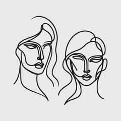 Elegant minimalist line art portraits of women and men — modern abstract face illustrations in black on white