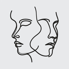 Elegant minimalist line art portraits of women and men — modern abstract face illustrations in black on white