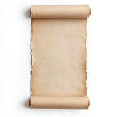 A vintage scroll with torn edges, lying flat, showcasing an aged appearance perfect for artistic or historical use.