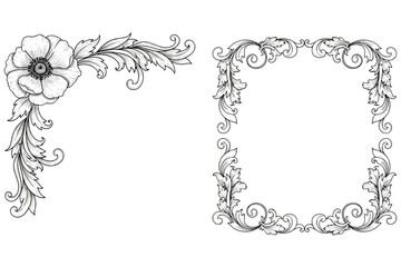 Vector art of elegant corner and square frame with floral elements, perfect for adding a touch of sophistication