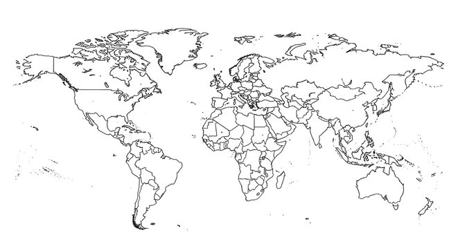 World map outline vector, continents, countries, global illustration, geography