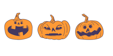 cartoon jack-o’-lanterns with different expressions, spooky and humorous Halloween clip art