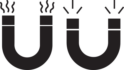 Two horseshoe magnets with magnetic field lines silhouette