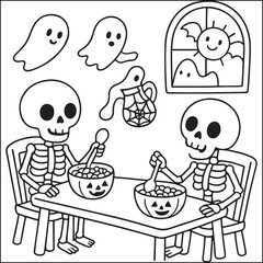 Halloween little spooky black and white coloring pages
for adults. 