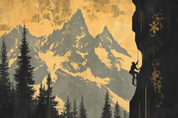 Person on a mountain climbing rocks with dramatic backdrop