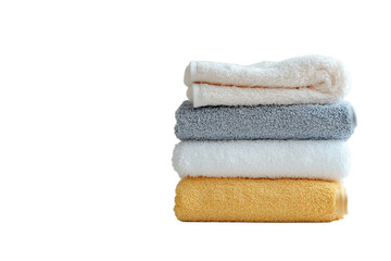 Stack of soft towels in neutral colors for bathroom or spa decor and everyday use on transparent background