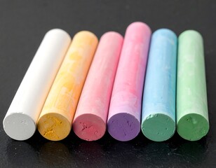 Colorful chalk sticks on dark surface