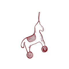  Red horse hand drawn illustration, cute pony christmas tree toy, whimsical vector horse