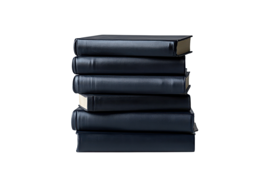 Stack of dark blue books for education and library concepts and reading material on transparent background