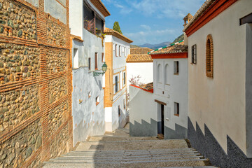 Granada. Palace complex Alhambra. Beautiful city in Spain with the Sierra Nevada mountains in the background. Travel, Tourism