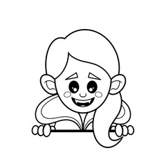 Fototapeta premium Female vampire with long hair topper peeking over an edge classic Halloween monster clip art hand drawn black and white