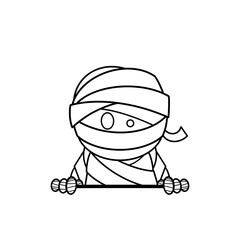 Black and white hand drawn mummy wrapped in bandages classic Halloween monster topper clip art